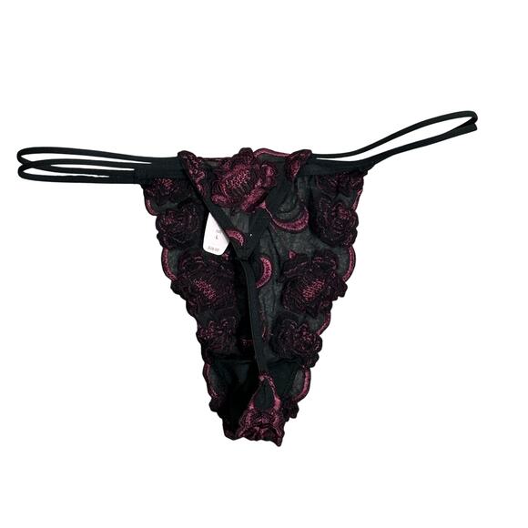 NWT Victoria’s Secret Bra Panty Set Womens 36C L Black Burgundy Floral Sheer - Picture 3 of 7